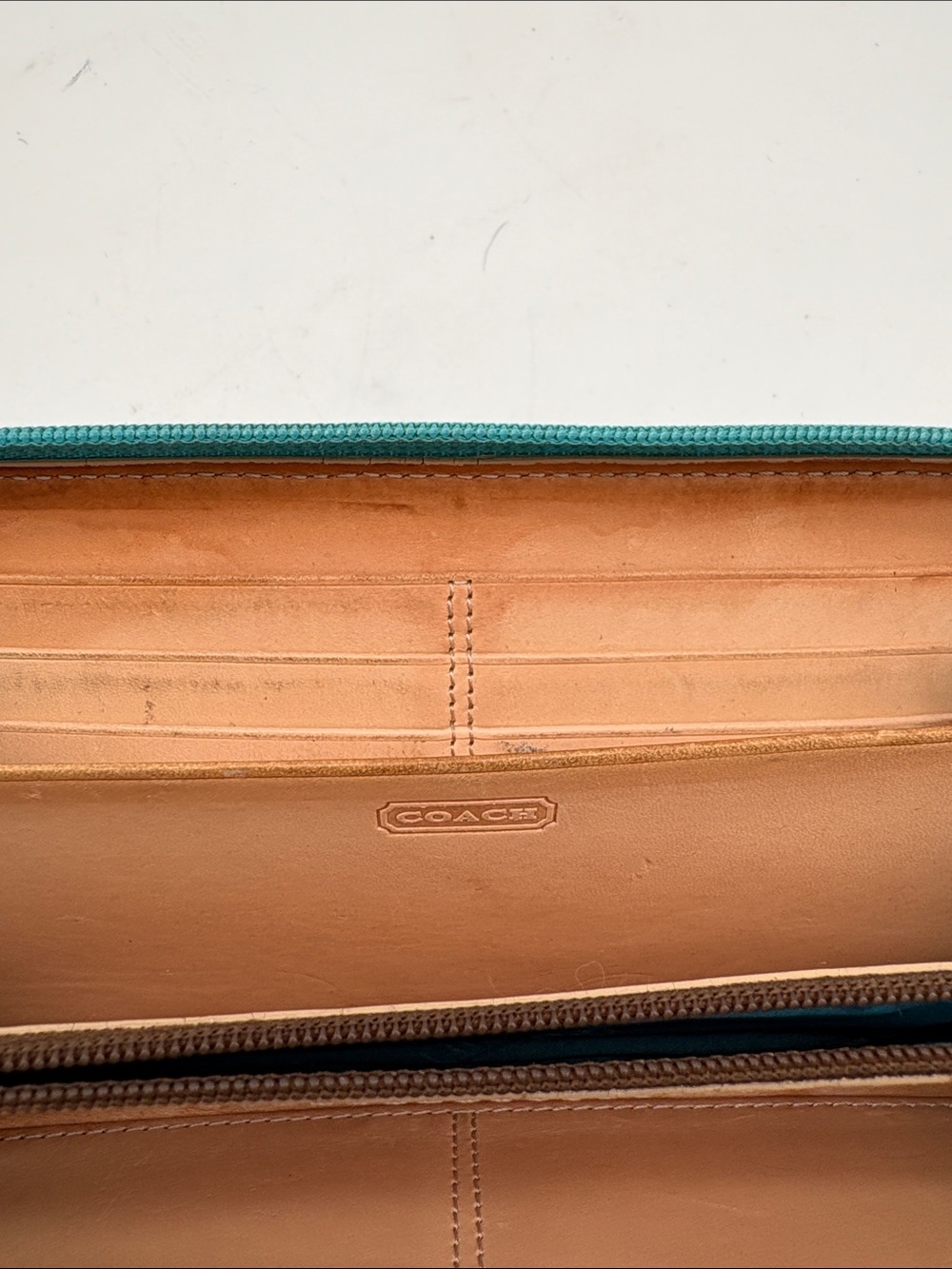 Coach Signature Blue Canvas Suede Zip Around Wallet BLEMISH - Picture 6 of 6